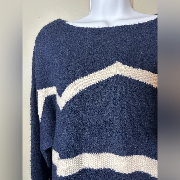 Lauren Ralph Lauren Navy Blue Cream Chevron Wool Blend Sweater Women’s 3X - Picture 6 of 12